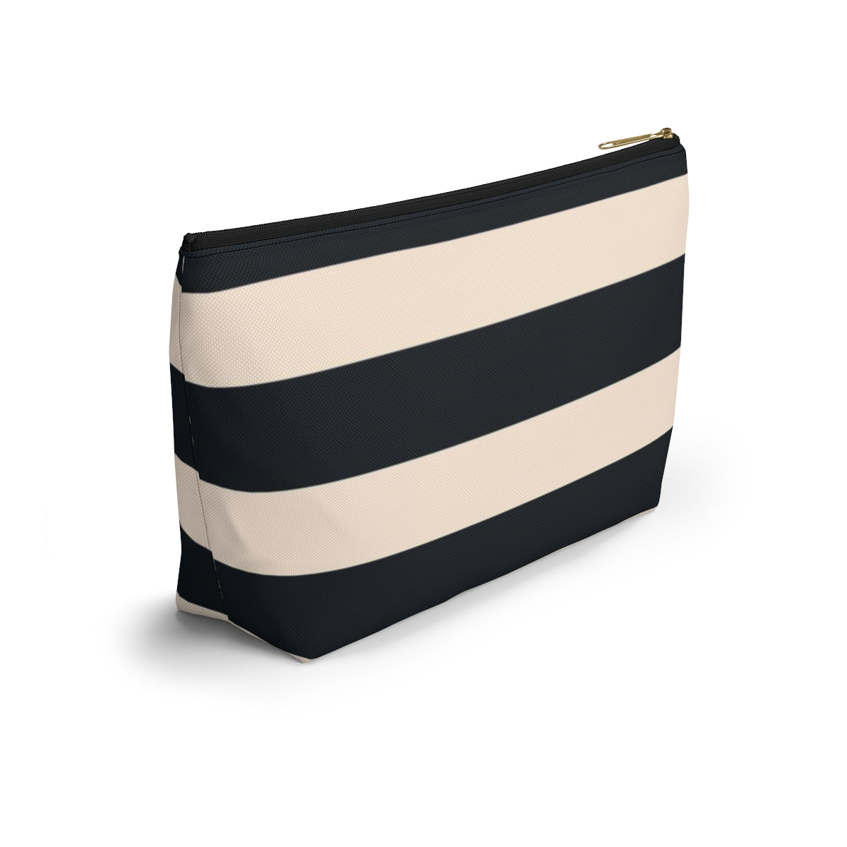 Big Bottom Zipper Pouch - Navy/Cream Stripes