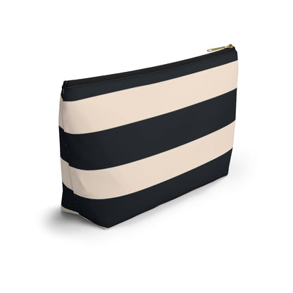 Big Bottom Zipper Pouch - Navy/Cream Stripes