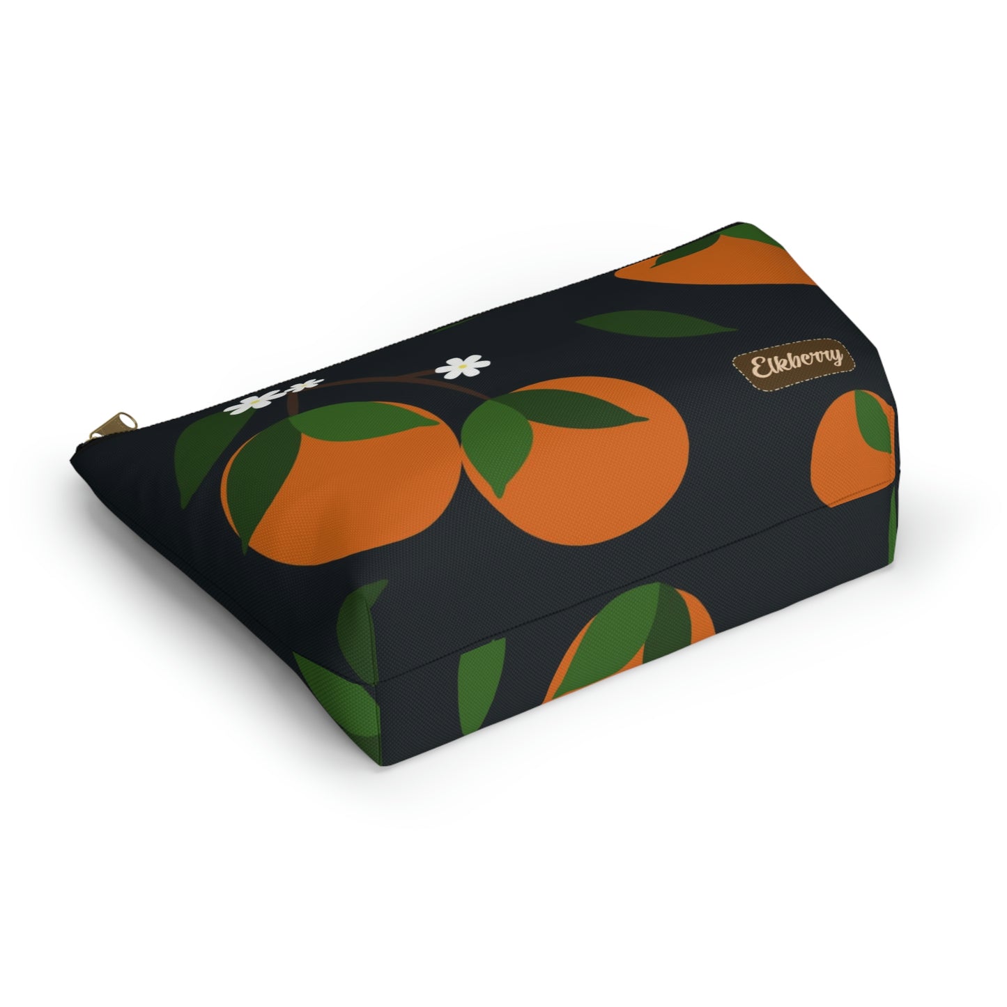 Big Bottom Zipper Pouch - Oranges on Navy