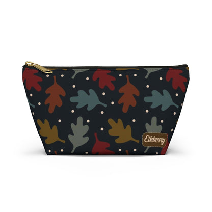 Big Bottom Zipper Pouch - Fall Leaves on Navy