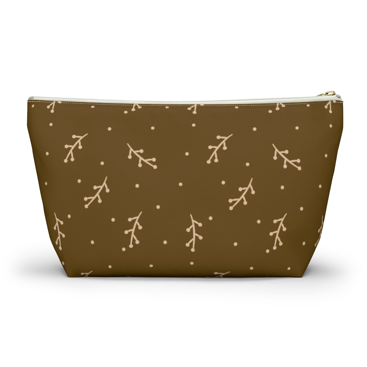 Big Bottom Zipper Pouch - Cream Berry Branches on Mustard Background