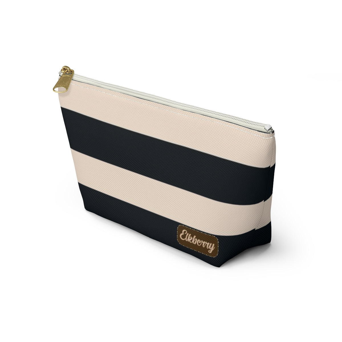 Big Bottom Zipper Pouch - Navy/Cream Stripes