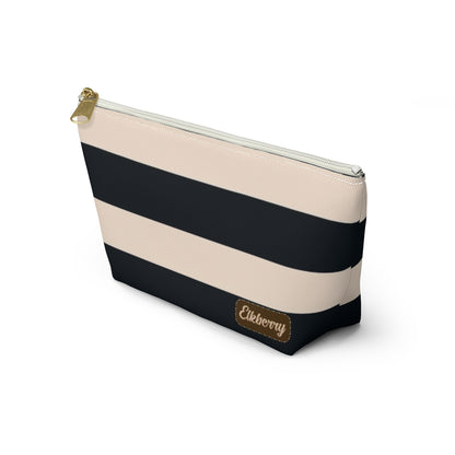 Big Bottom Zipper Pouch - Navy/Cream Stripes