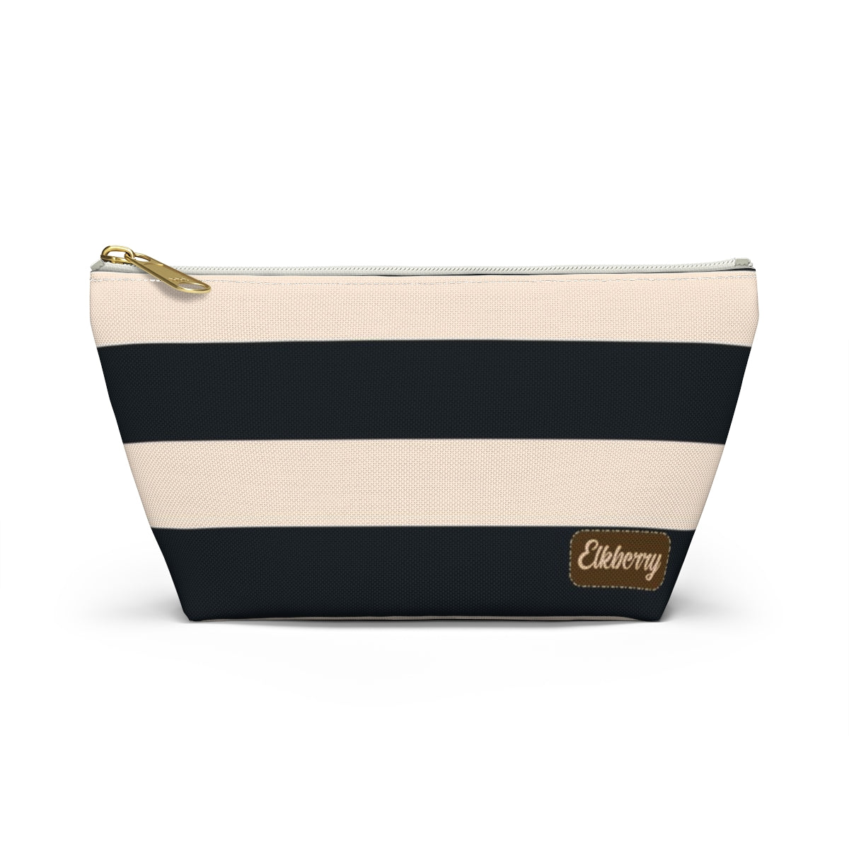 Big Bottom Zipper Pouch - Navy/Cream Stripes