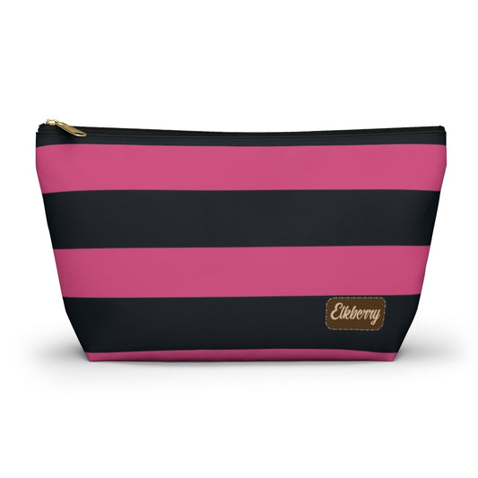 Big Bottom Zipper Pouch - Hot Pink/Navy Stripes