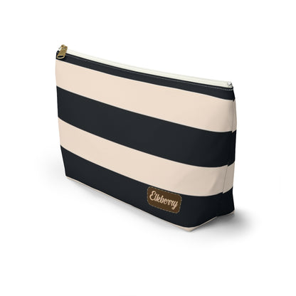 Big Bottom Zipper Pouch - Navy/Cream Stripes