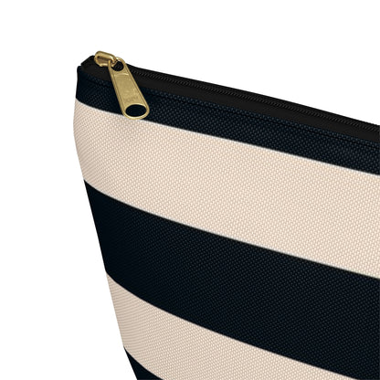 Big Bottom Zipper Pouch - Navy/Cream Stripes