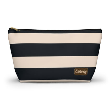 Big Bottom Zipper Pouch - Navy/Cream Stripes