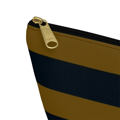 Big Bottom Zipper Pouch - Mustard/Navy Stripes
