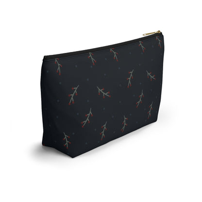 Big Bottom Zipper Pouch - Berry Branches on Navy Background