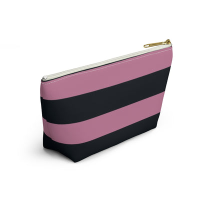 Big Bottom Zipper Pouch - Dusty Rose Pink/Navy Stripes