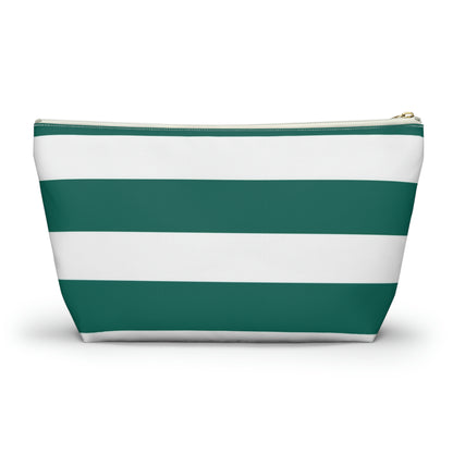 Big Bottom Zipper Pouch - Turquoise/White Stripes