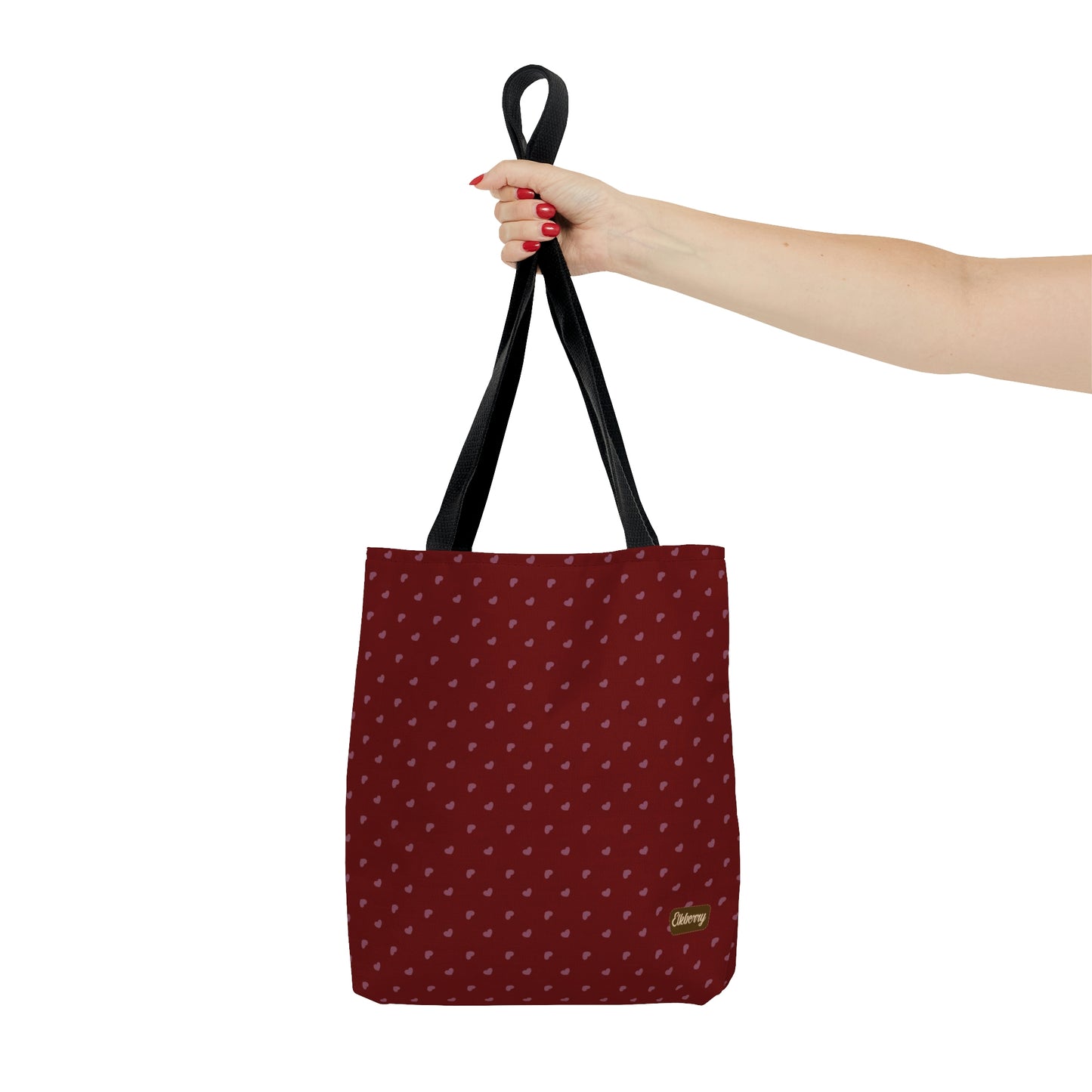 Lightweight Tote Bag - Pink Hearts on Red