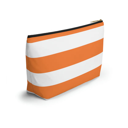 Big Bottom Zipper Pouch - Orange/White Stripes