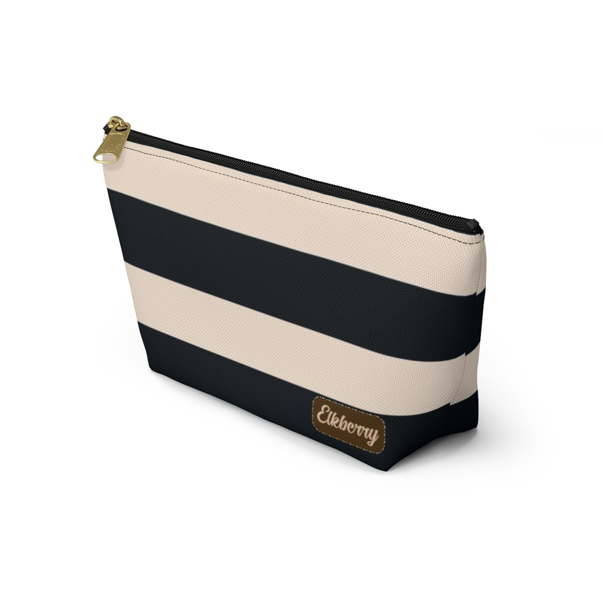 Big Bottom Zipper Pouch - Navy/Cream Stripes