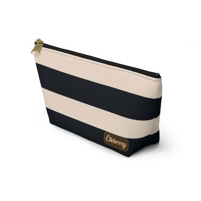 Big Bottom Zipper Pouch - Navy/Cream Stripes
