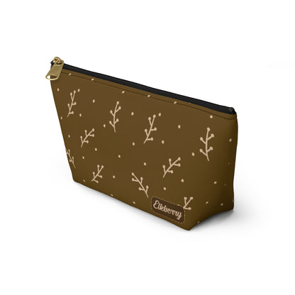Big Bottom Zipper Pouch - Cream Berry Branches on Mustard Background
