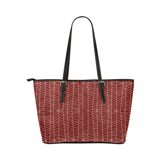 Herringbone - Berry Vegan Leather Zipper Tote Handbag (Large)