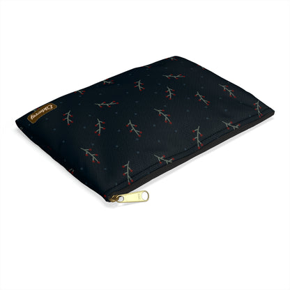 Flat Zipper Pouch - Berry Branches on Navy Background