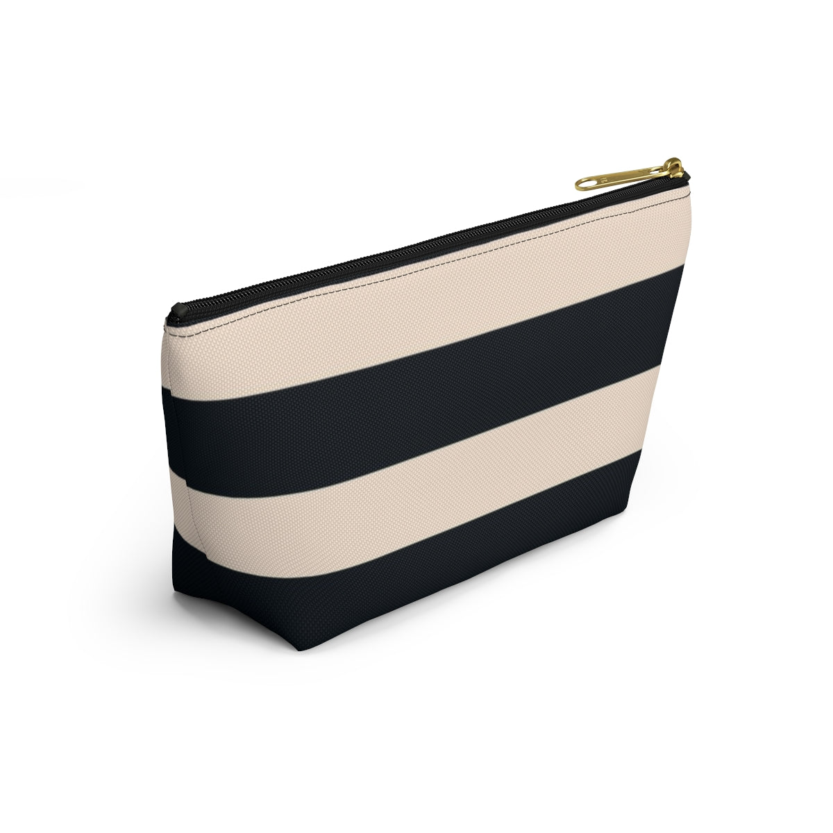 Big Bottom Zipper Pouch - Navy/Cream Stripes