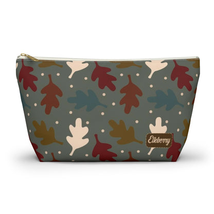 Big Bottom Zipper Pouch - Fall Leaves on Sage