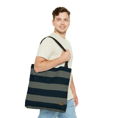 Lightweight Tote Bag - Sage/Navy Stripes