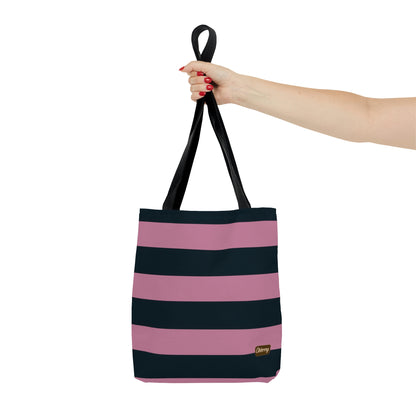 Lightweight Tote Bag - Dusty Rose Pink/Navy Stripes