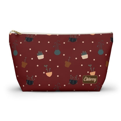 Big Bottom Zipper Pouch - Potted Plants in Red