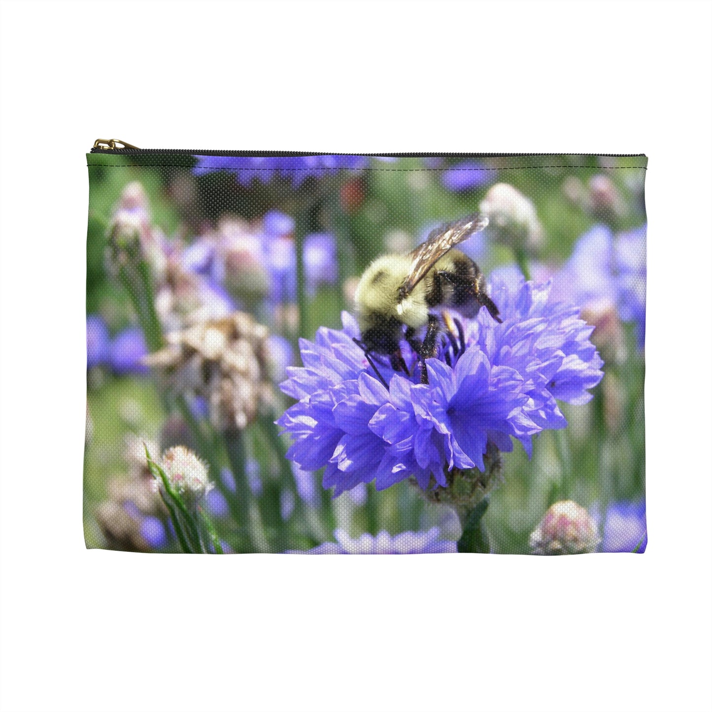 Flat Zipper Pouch - Bee on Bachelor's Button