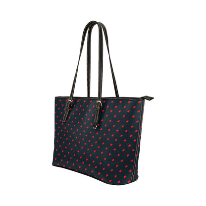 Red Hearts on Navy Vegan Leather Zipper Tote Handbag (Large)