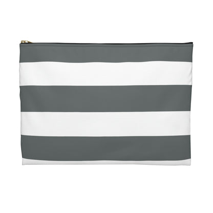 Flat Zipper Pouch - Charcoal Gray/White Stripes