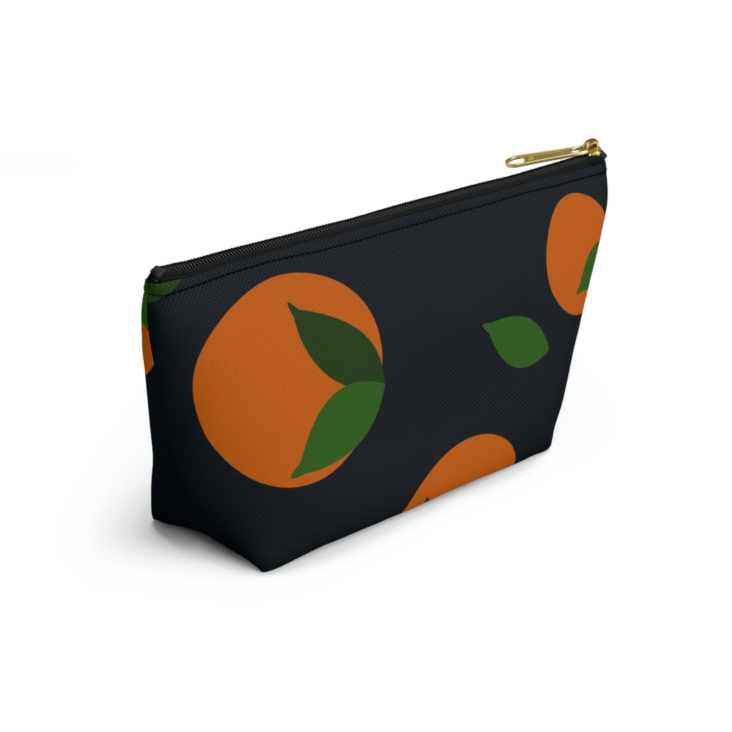 Big Bottom Zipper Pouch - Oranges on Navy