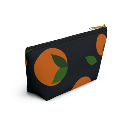 Big Bottom Zipper Pouch - Oranges on Navy