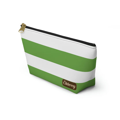 Big Bottom Zipper Pouch - Lime Green/White Stripes