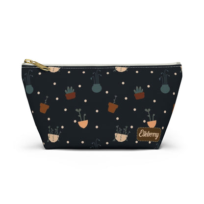 Big Bottom Zipper Pouch - Potted Plants in Navy