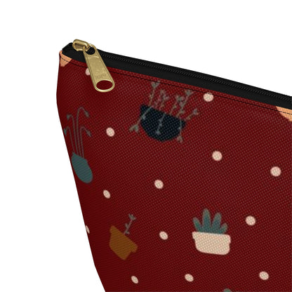 Big Bottom Zipper Pouch - Potted Plants in Red