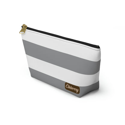Big Bottom Zipper Pouch - Ash Gray/White Stripes