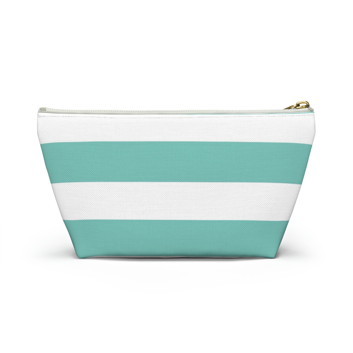Big Bottom Zipper Pouch - Aqua/White Stripes