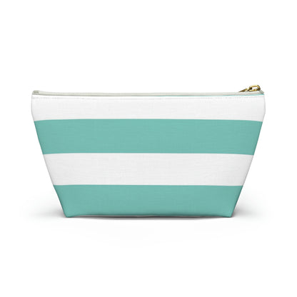 Big Bottom Zipper Pouch - Aqua/White Stripes