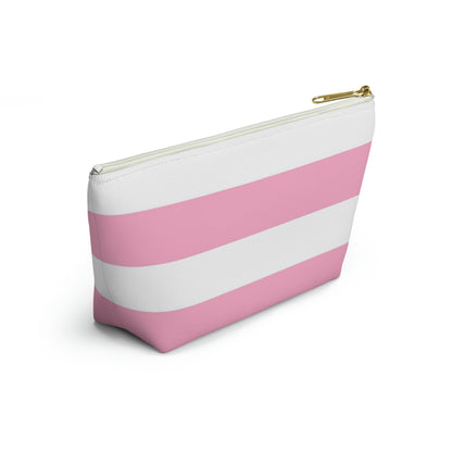 Big Bottom Zipper Pouch - Baby Pink/White Stripes