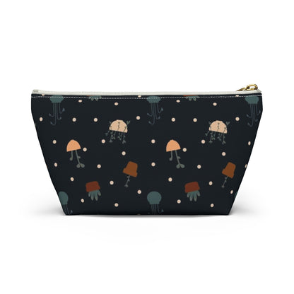 Big Bottom Zipper Pouch - Potted Plants in Navy