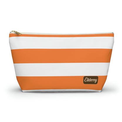 Big Bottom Zipper Pouch - Orange/White Stripes