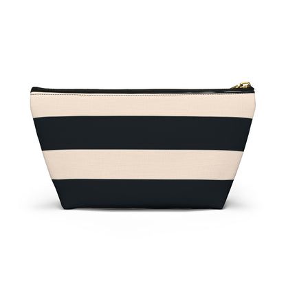 Big Bottom Zipper Pouch - Navy/Cream Stripes