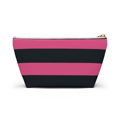 Big Bottom Zipper Pouch - Hot Pink/Navy Stripes