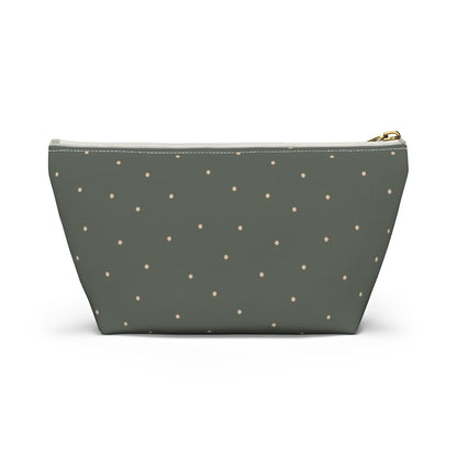 Big Bottom Zipper Pouch - Dots on Sage