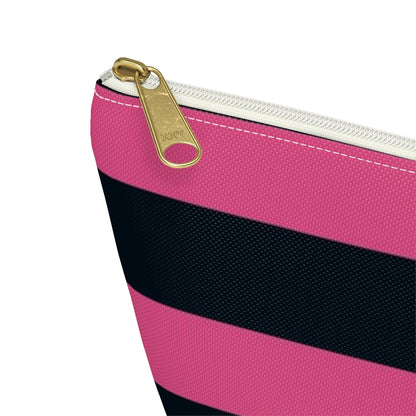 Big Bottom Zipper Pouch - Hot Pink/Navy Stripes