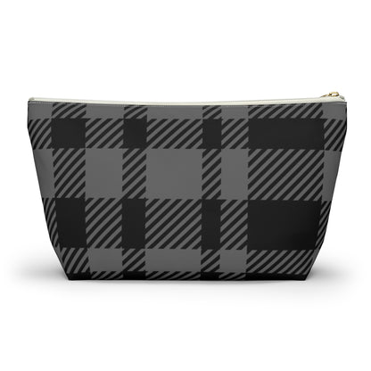 Big Bottom Zipper Pouch - Gray Buffalo Check, Gray Plaid