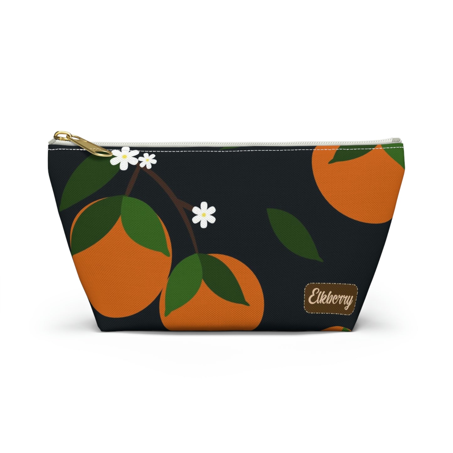 Big Bottom Zipper Pouch - Oranges on Navy