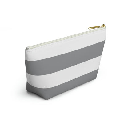 Big Bottom Zipper Pouch - Ash Gray/White Stripes