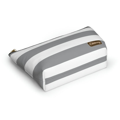 Big Bottom Zipper Pouch - Ash Gray/White Stripes